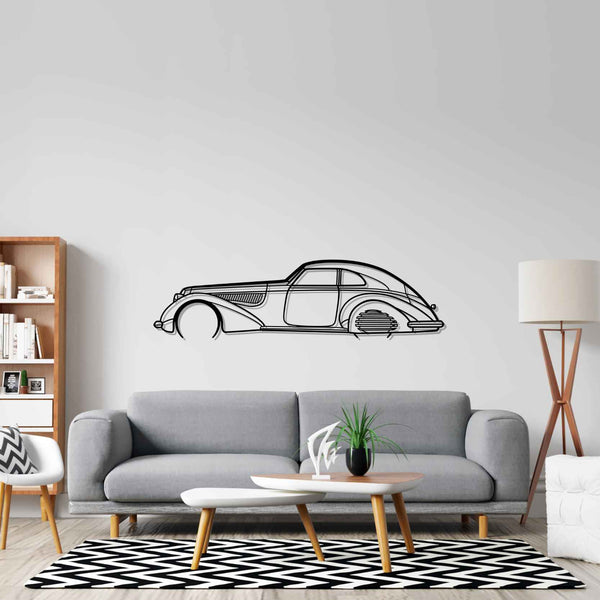 Alfa 8C 1937 Detailed Silhouette Metal Wall Art