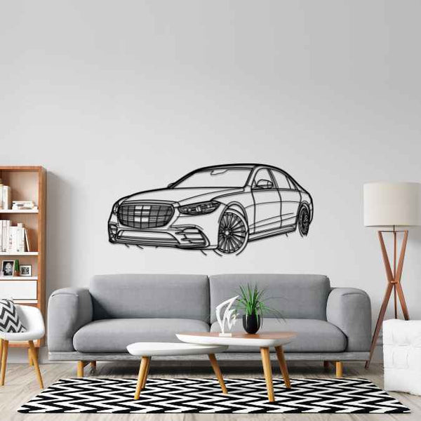 S Class W223 2021 Angle Silhouette Metal Wall Art